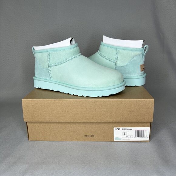Ugg Boots Classic Ultra Mini Sky Blue Suede Wool Ankle Shoes Womens Youth Sz 6